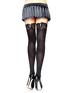 Thigh high stockings, opaque fabric, lacing, lace edge